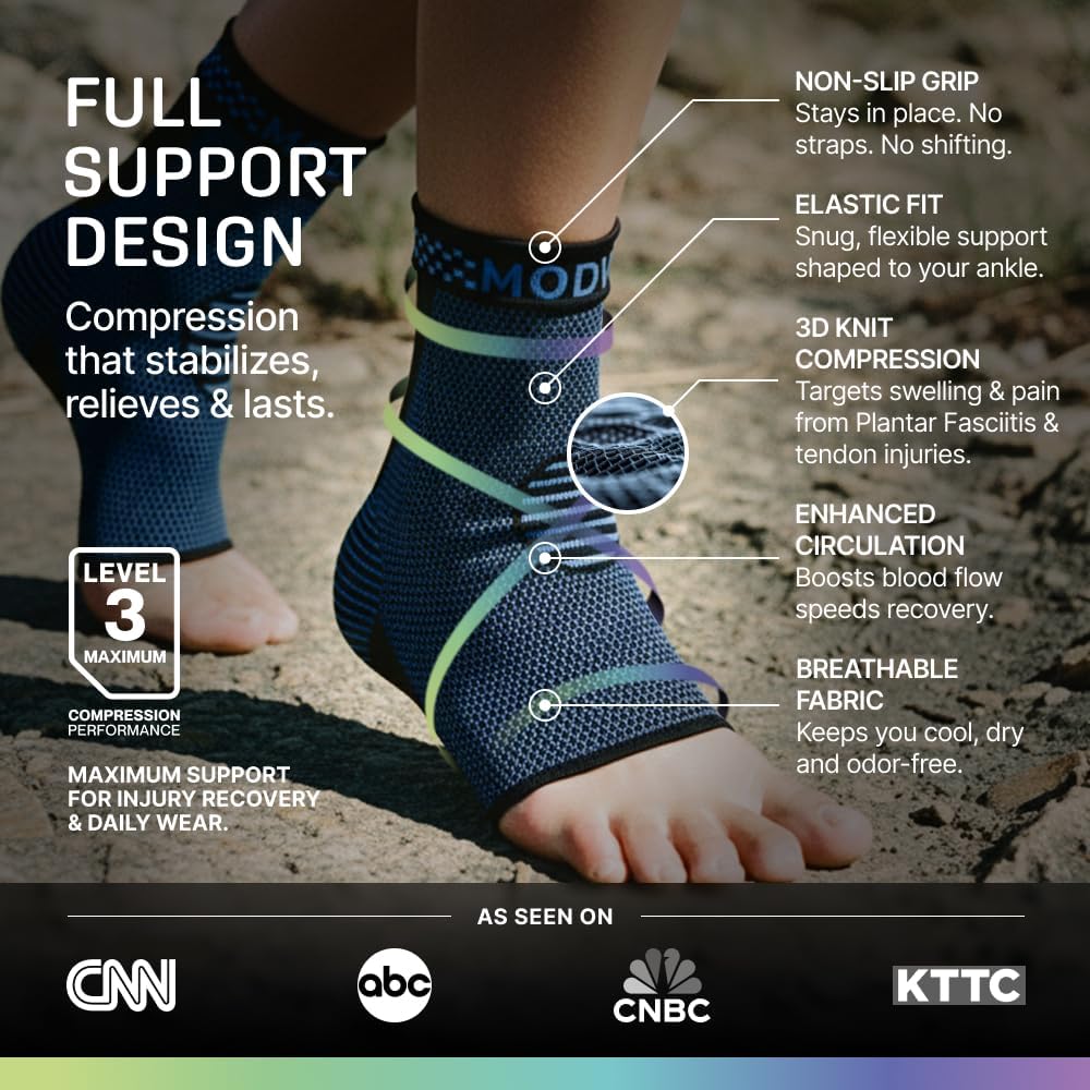 Modvel Ankle Brace - Compression Sleeve for Sprained Ankle & Achilles Tendonitis Relief | Unisex Support