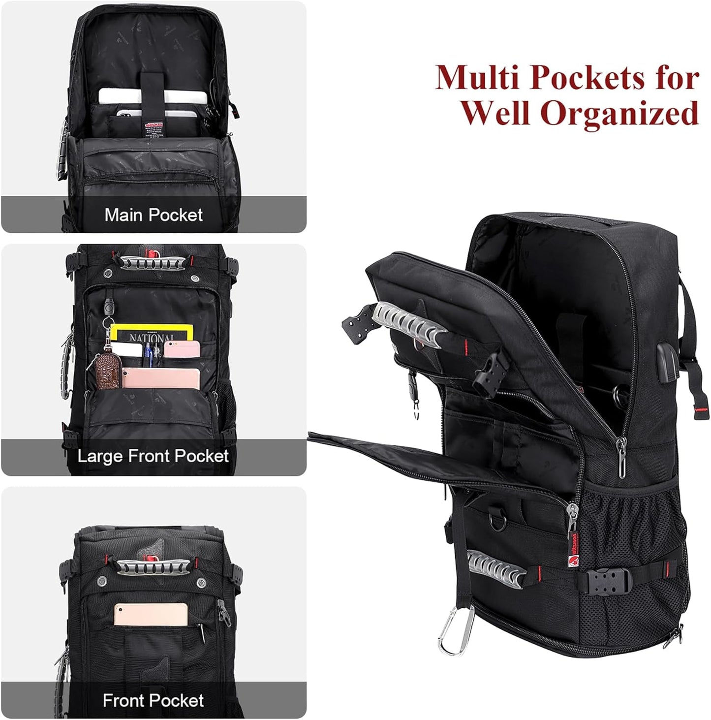 WITZMAN Travel Backpack - Convertible Duffle Luggage Bag for 17-Inch Laptop - Black