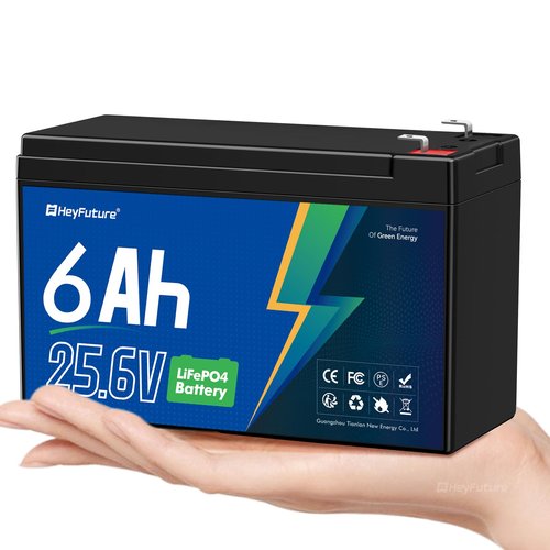 HeyFuture 24V 6Ah LiFePO4 Battery Pack, Built-in 10A BMS, Rechargeable Deep Cycle Lithium Battery, 24V 6000mAh for Backup Systems, Solar Storage, UPS, Emergency Equipment