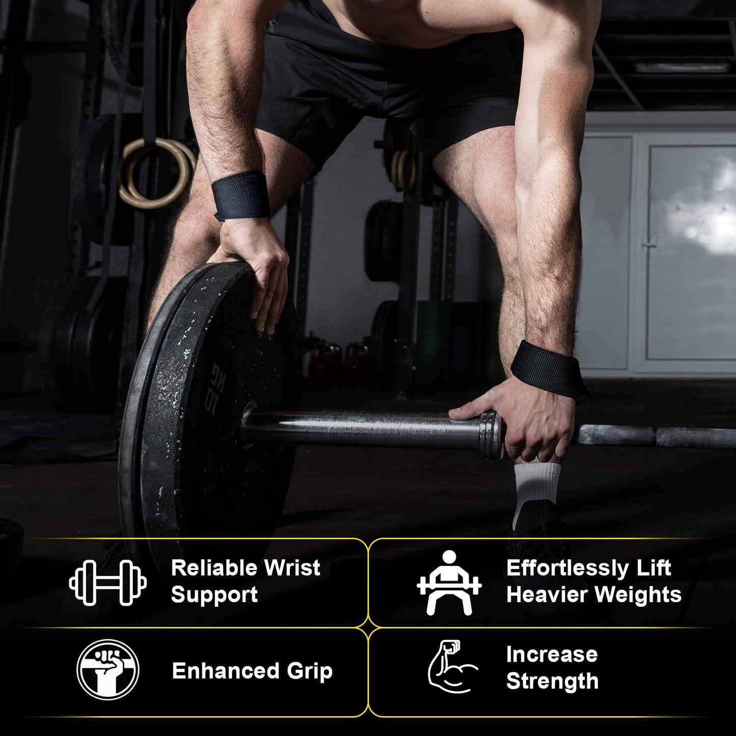 Padded Lifting Straps with Supportive Wrist Pads - 21.5" Long, 1.5" Wide - Reinforced for Durability & Comfort During Weight Training