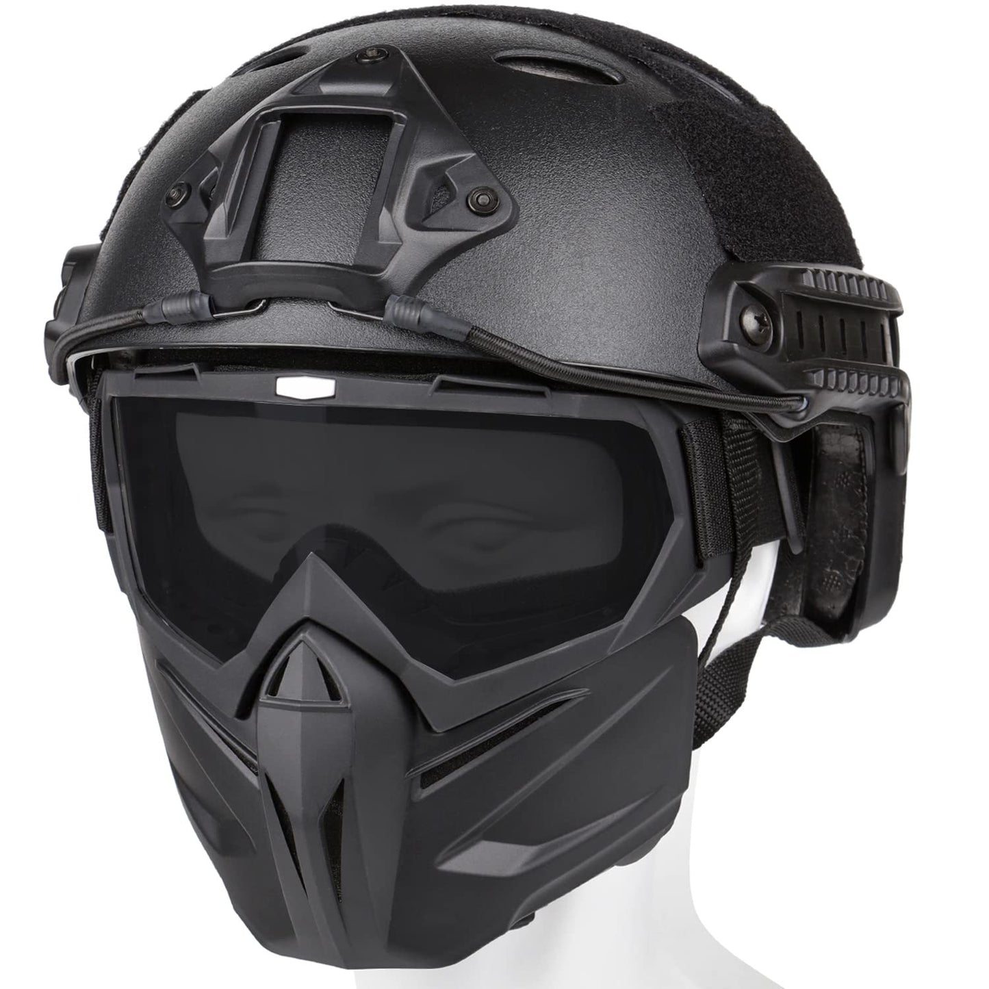 VPZENAR Airsoft Helmet and Full Face Mask,Paintball Black Helmet with NVG Mount Side Rail,Men's Military Costume Tactical Gear(PJ Gray)