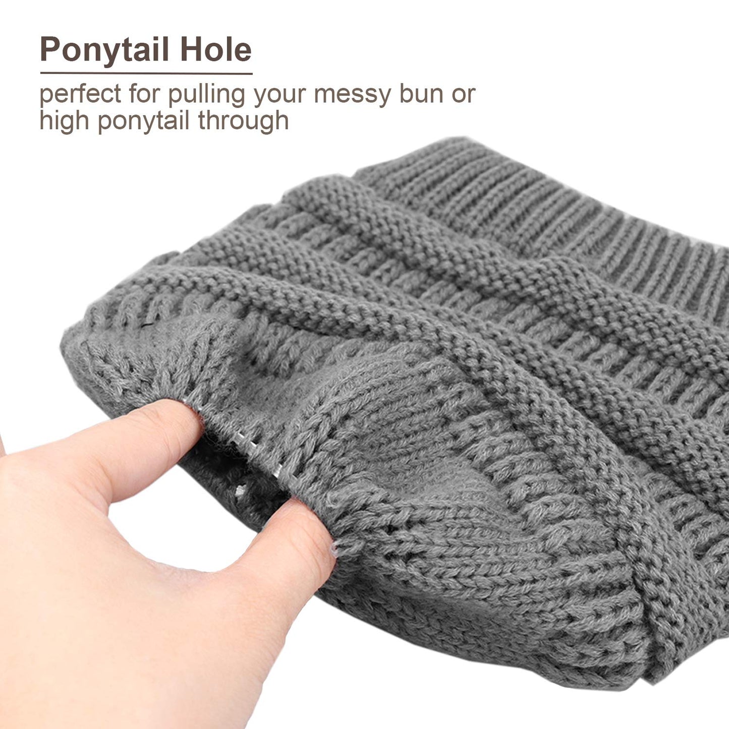 KRATARC Winter Warm Knit Ponytail Hat Beanie Tail Cap for Runner Women Youth Girl (Black & Grey)