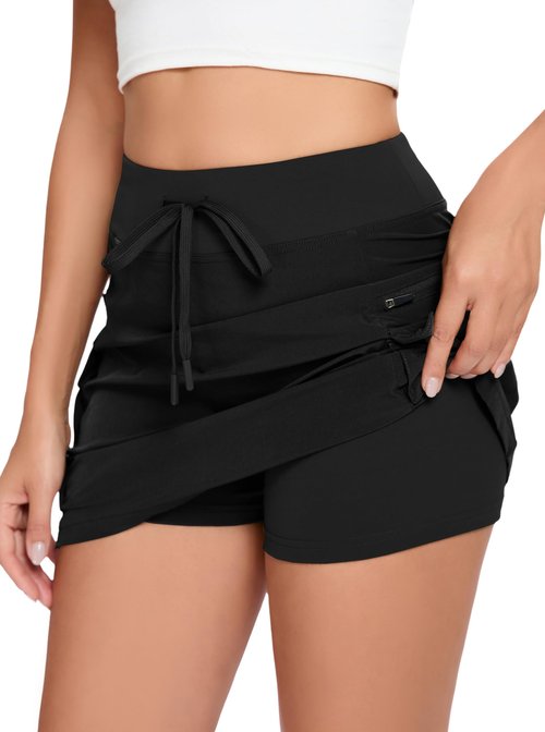 Womens Golf Skirt with Shorts Pockets Summer Quick Dry Skorts High Waisted Sports Pencil Cargo Skorts Black
