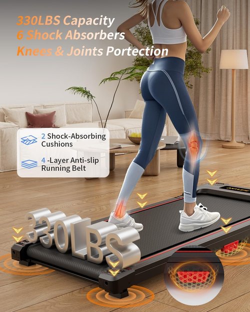 Anylife Walking Pad Treadmill - Portable Under Desk Incline Design | 330lb Capacity, LED Display, Remote Control