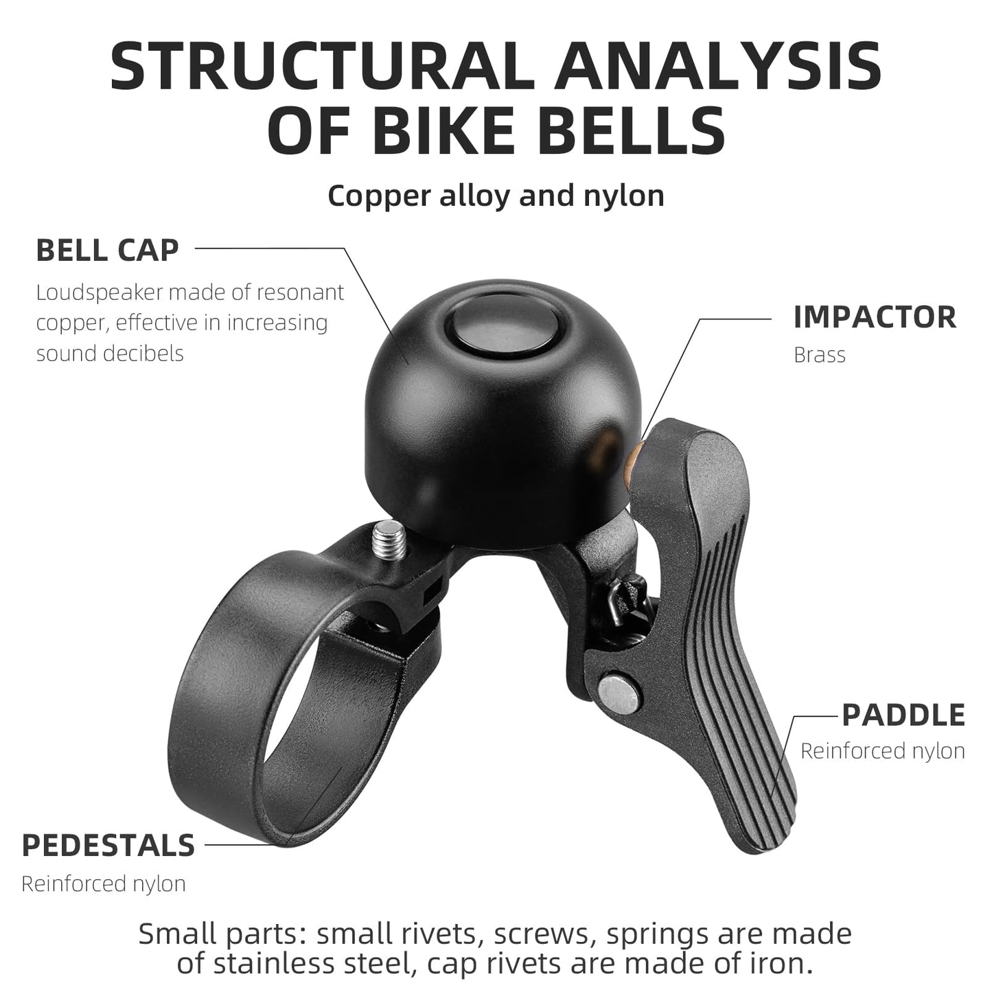 ROCKBROS Bike Bell Classic Bicycle Bell Road Bike Bells for Adults with Loud Sound and Fit for 1.06-1.18in/27-30mm Bicycle Handlebars Left Side