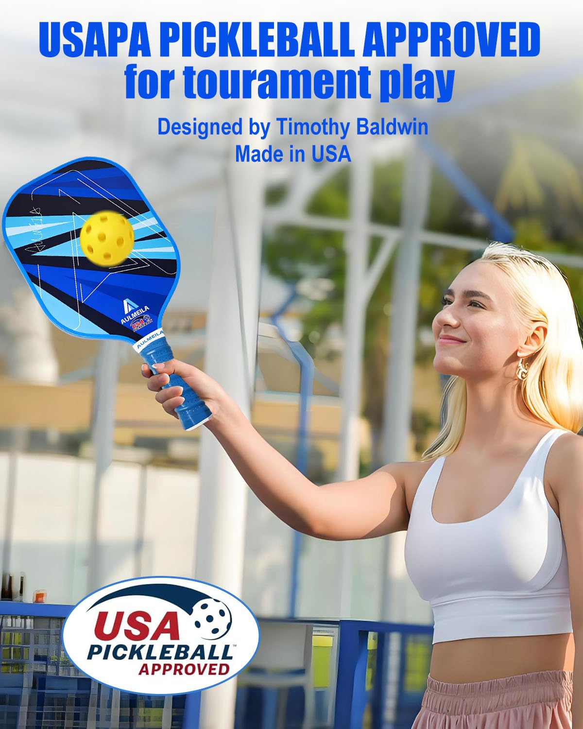 AULMEILA Pickleball Paddles Set of 2, 2025 USAPA Approved Pickleball Set, Fiberglass Pickle Ball Rackets 2 Pack, Lightweight & Durable, Includes 4 Balls & 1 Carry Bag for Men and Women
