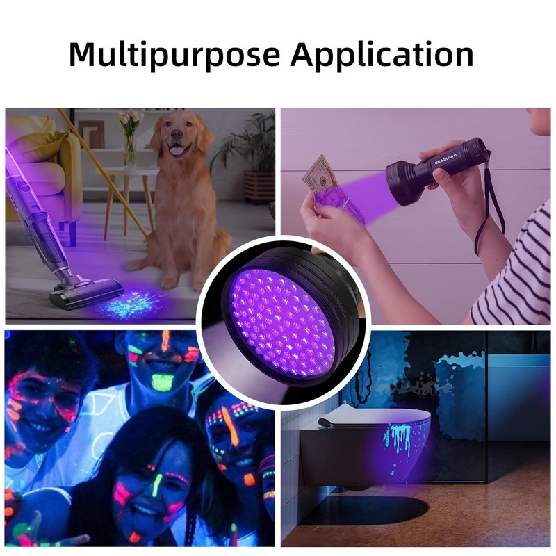 Collgene UV Flashlight Black Light, 100 LED (390 nm) Portable Blacklight Pet Urine Detector for Dog/Cat Urine, Dry Stains, Bed Bug, Battery Not Included