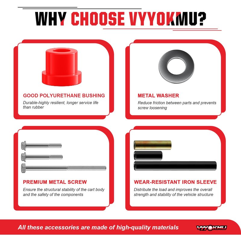 VYYOKMU Club Car Precedent Front Bushing Kit with Screw Bolt, Golf Cart Front Lower Spring & Front Upper A Arm Bushings and Sleeves for 2004-UP Club Car Precedent, Club Car Bushing Kit OEM# 102289901