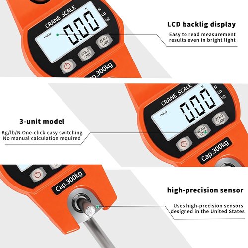 High-Accuracy Hanging Scale 660lb/300kg - Aluminum Frame with LCD Display | Versatile Fishing & Luggage Scale