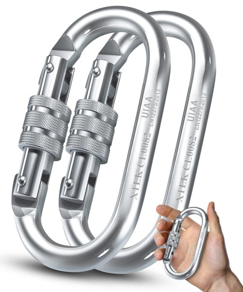25kN Climbing Carabiner – 5620LB – Heavy Duty Twist Locking Carabiner Clip - Industrial Strength Large Steel Oval Caribeaner - Rock Climbing Caribeener Clips for Rigging, Ropes