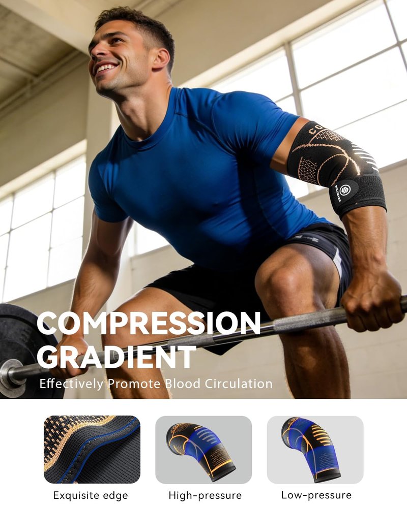 Copper-Infused Elbow Brace for Tendonitis and Tennis Elbow [Medical-Grade ＆ Stronger Support] Elbow Compression Sleeve with Adjustable Strap for Arthritis, Golfers, Bursitis, Elbow Pain Relief, Weightlifting, Fit for Men & Women