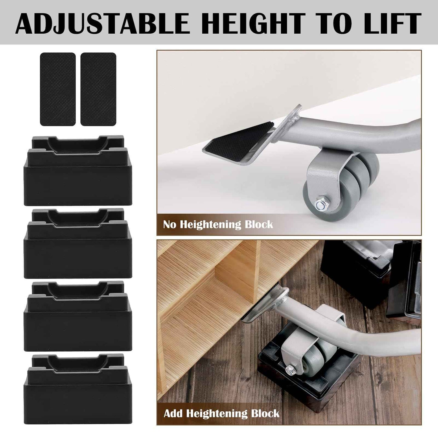 Furniture Lifter Tool, Appliance Furniture Metal Lifters for Heavy Furniture Movers Sliders Wheels Easily Safe to Move Sofa Refrigerator Washing Machine (1 Lifter Tool 4 Raise Blocks) Grey