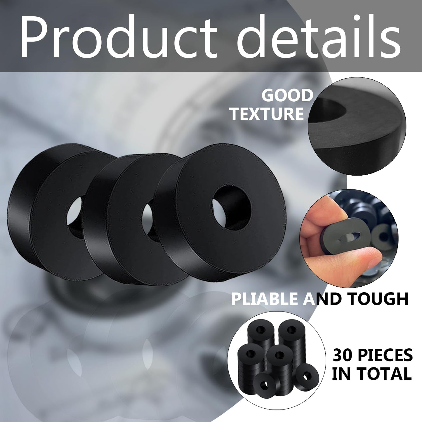 REDANHA 30 PCS Rubber Spacer 4 Sizes Black Non-Slip Thick Grommets Vibration Isolation Round Rubber Flat Washers