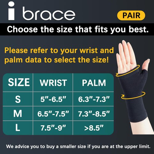 i BRACE Partial Zone Compression Wrist Sleeve for Carpal Tunnel with thumb support, Reversible Splint for Typing, Gardening, Golf, Yoga, Tennis, Wrist Support Brace for Men & Women-PAIR (Small)