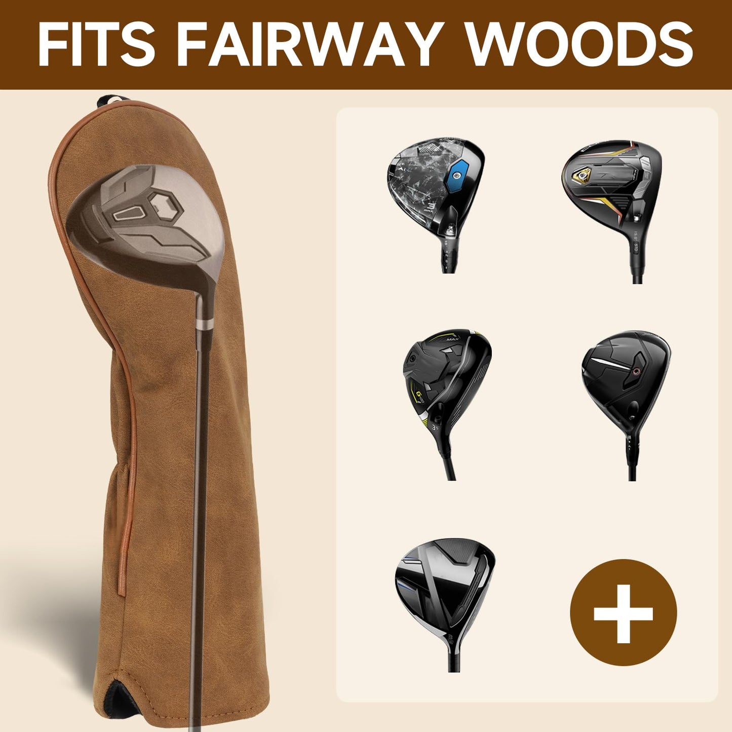 Craftsman Golf Rustic Vintage Brown Matte Soft Golf Headcover Head Cover Protector for Fairway Woods Club