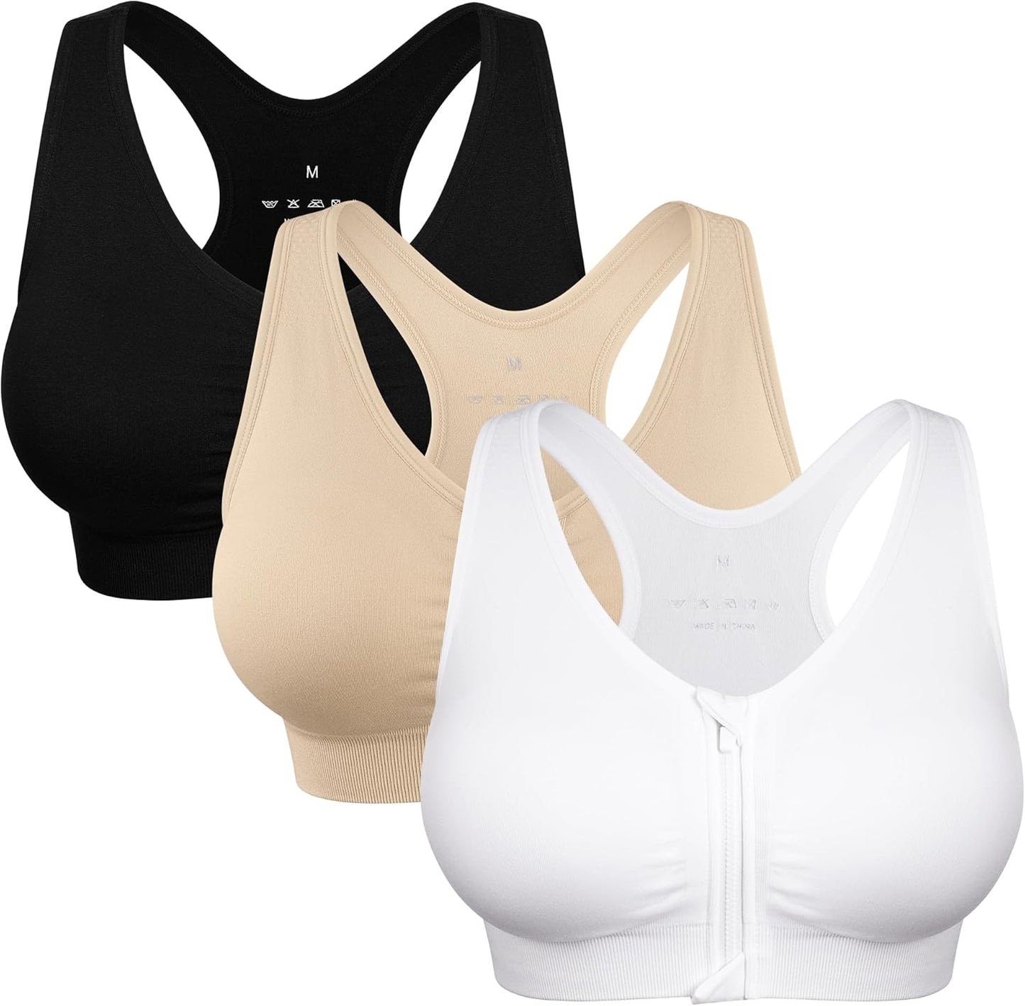Skiennix Women's Zip Front Sports Bra - Wireless Post-Surgery Support for Active Yoga | Comfortable Fit