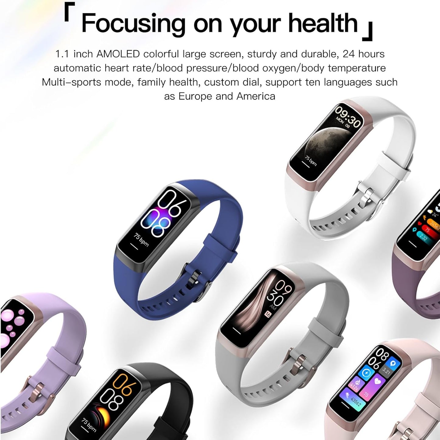Skiennix Fitness Tracker Watch - AMOLED Display, Heart Rate & Blood Pressure Monitor | 25 Sports Modes, Slim Design