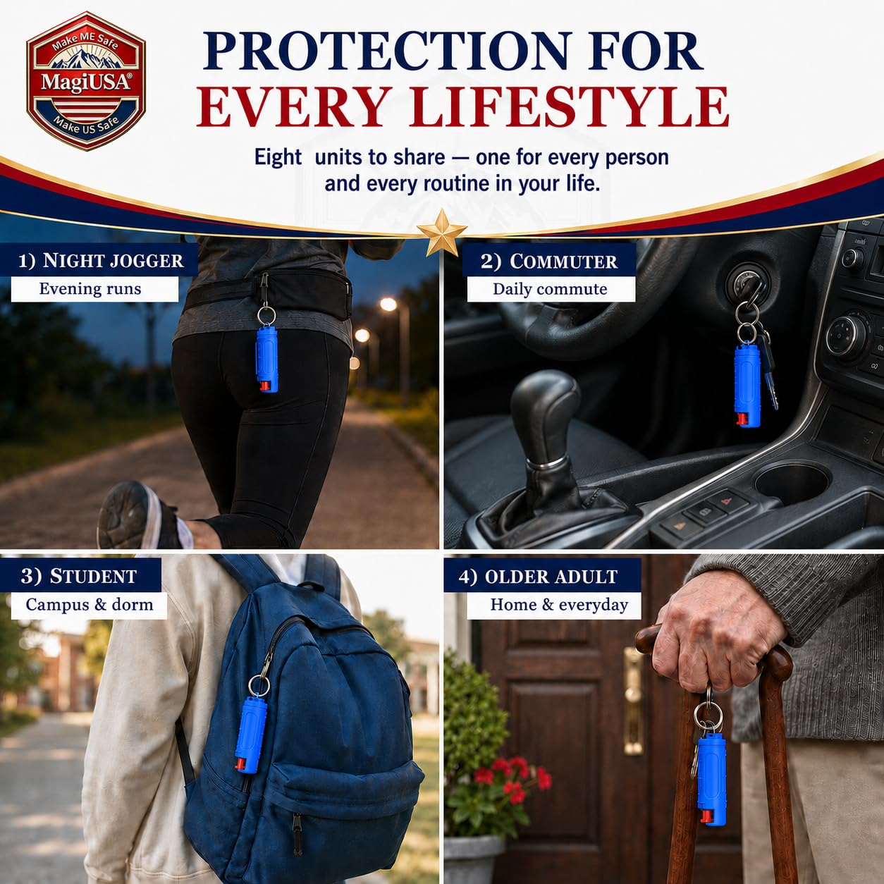 MagiUSA 8 Pack Pepper Spray Keychain for Self Defense, Multi Color