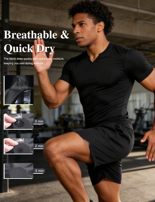 HovSiyla 5 Pack Men's Compression Shirts Short Sleeve Quick Dry Athletic Workout Base Layer Undershirt V Neck T Shirt for Gym 5 Black X-Large