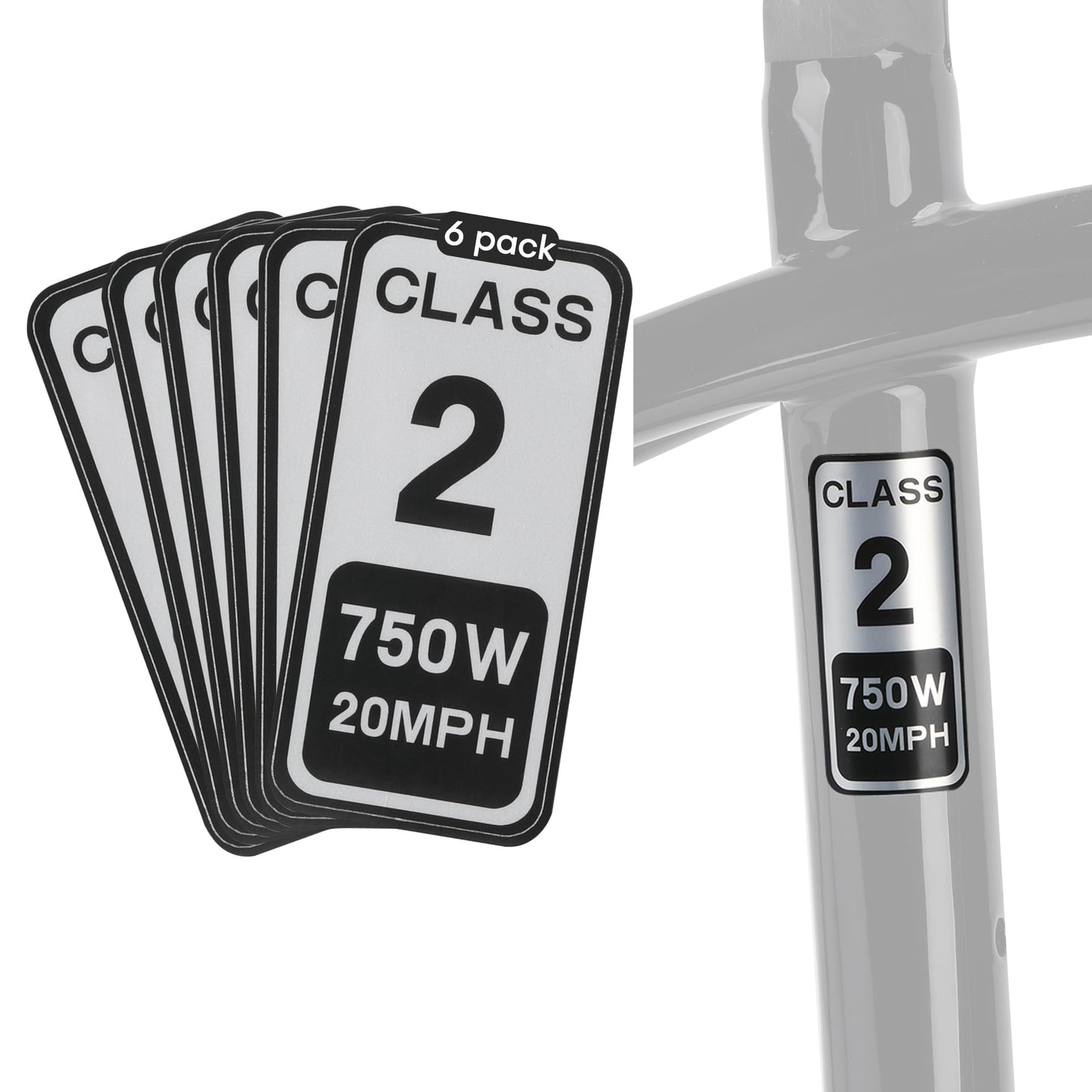 6PCS Ebike Stickers for Electric Bike – Class 2 Labels for E-Bike Identification, Waterproof Decals for Frame or Battery, Identify Your Electric Bicycle