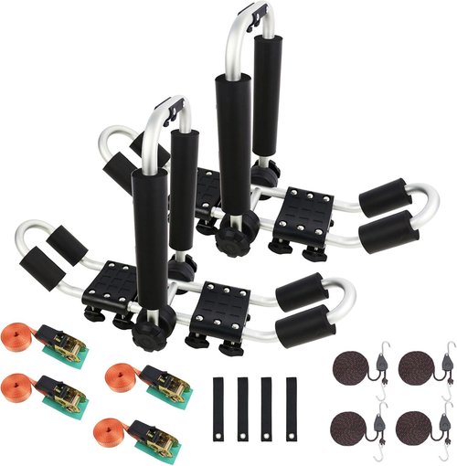 Kayak Roof Rack - 2-in-1 Aluminum Folding J Bar Carrier for SUVs & Trucks | Includes 8 Ratchet Ties