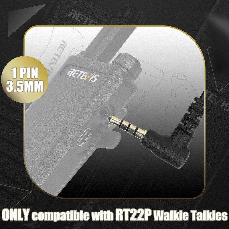 Retevis 1 Pin 3.5mm Walkie Talkie Earpiece with Mic, Double Cable, Side PTT, Compatible with RT22P RB19 RB19P B3H B3S B3B Two Way Radios, Soft C-Type Earhook Radio Earpiece(10 Pack)