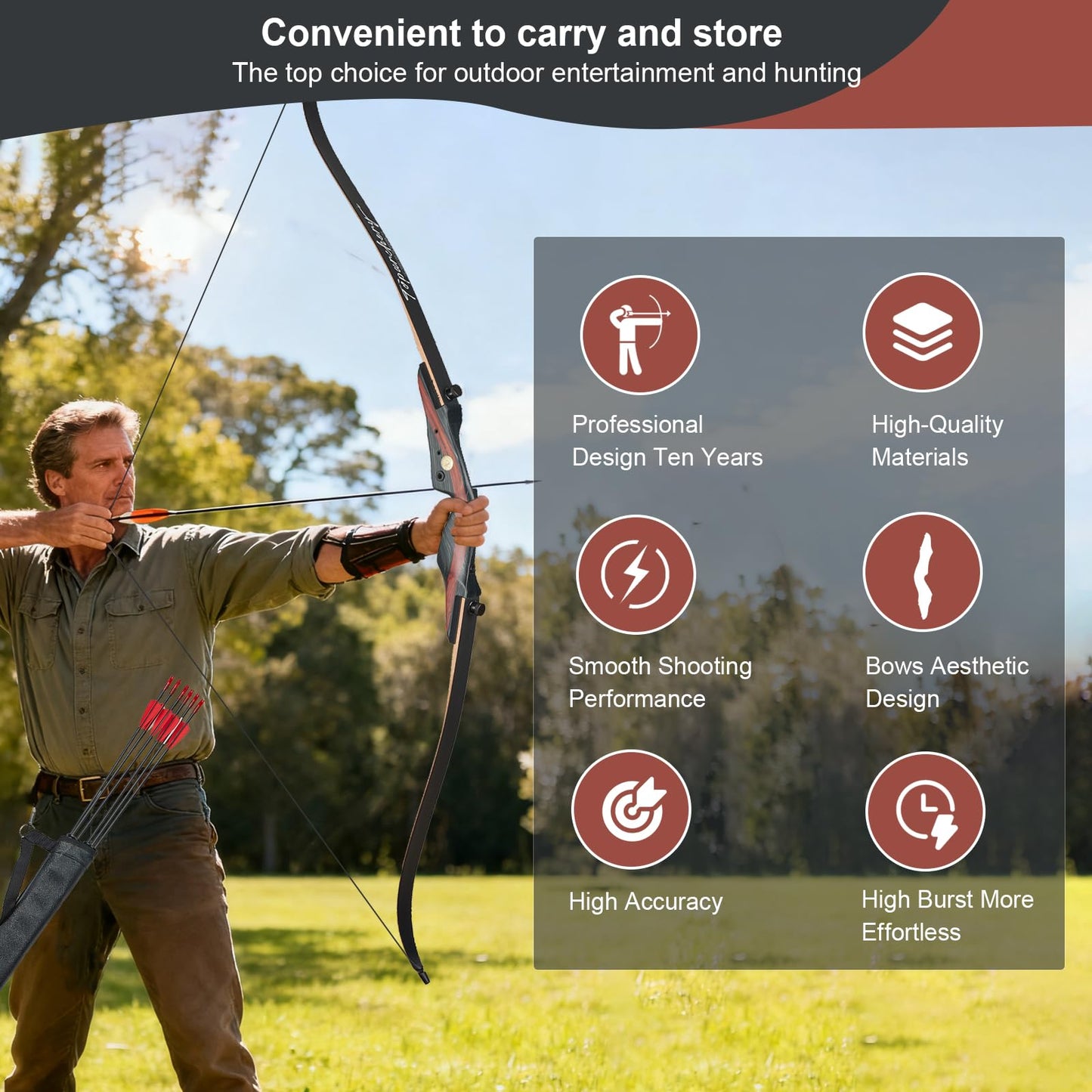 TOPARCHERY Archery 62" Bow and Arrow Set for Adults Youth Beginners, Recurve Bows for Adults, Traditional Takedown Archery Recurve Bow Practice Competition Right Hand-45LB