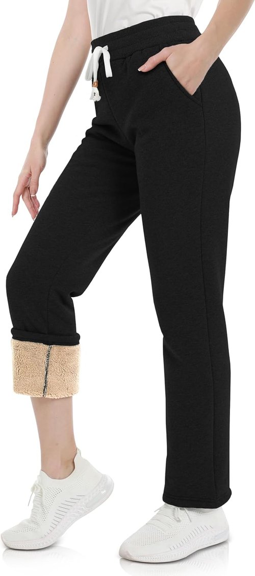 MAGCOMSEN Women's Fleece Sweatpants - Warm Sherpa Lined Lounge Pants with Pockets | Winter Comfort