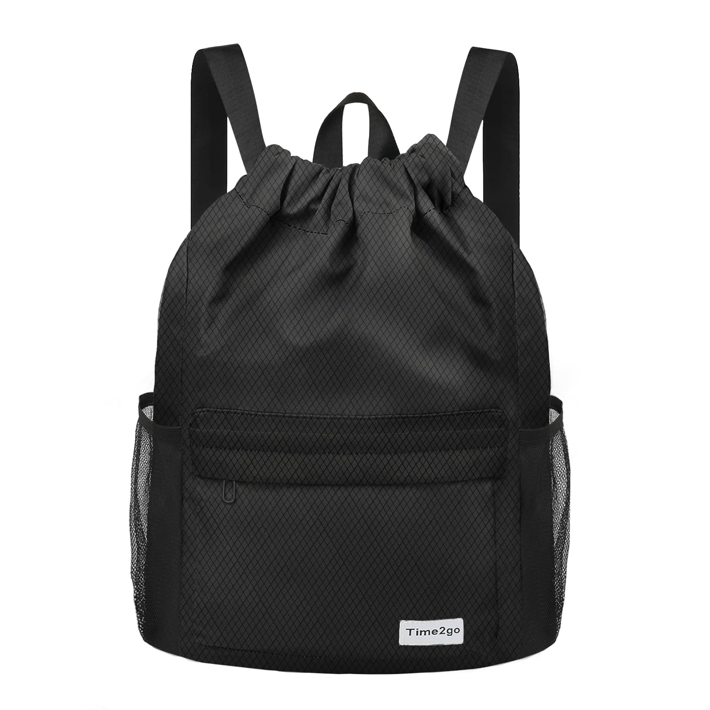time2go Waterproof Drawstring Backpack Sports Gym Sackpack with Mesh Pockets Water-Resistant String Cinch Beach Bag for Men Women