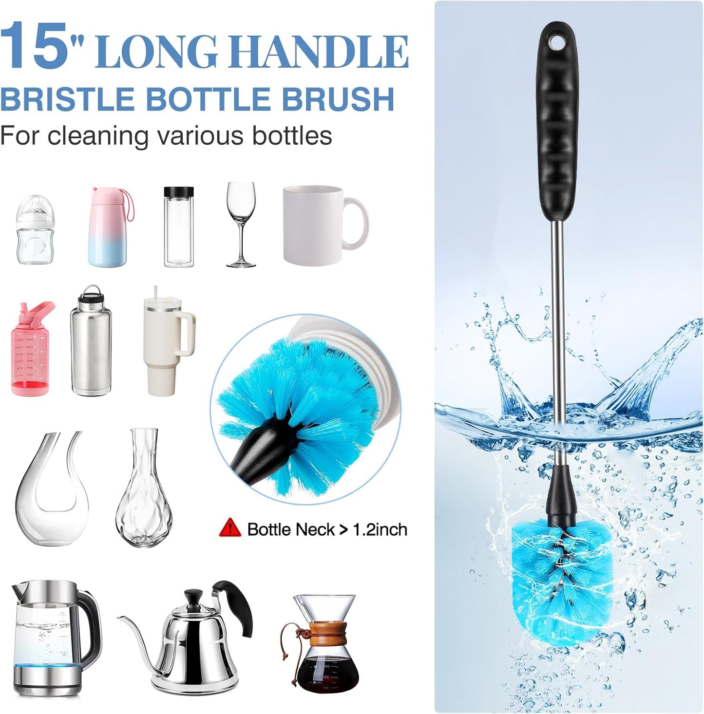 Stainless Steel Cleaning Brush Set by [Brand Name] - 3-in-1 Design for Bottles, Mugs & Tumblers