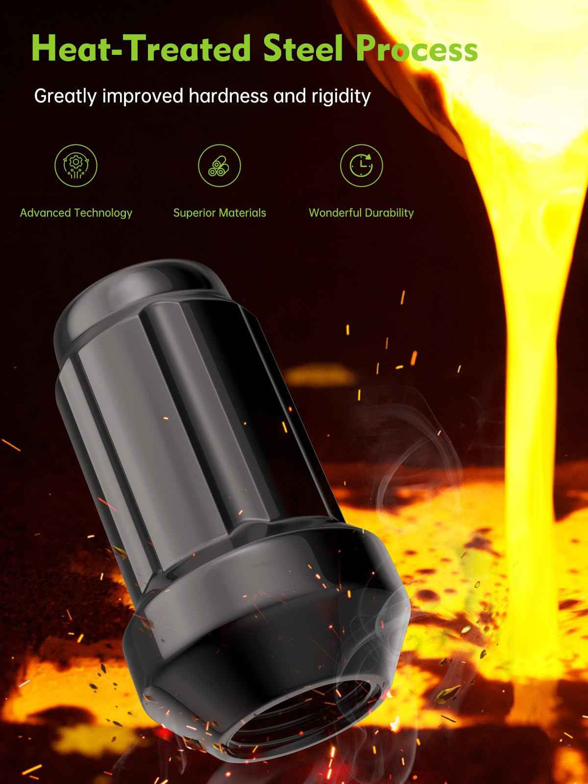 AUTOPTIM M10x1.25 ATV Lug Nuts - Replacement for Honda Foreman Ranchers Yamaha Can Am Outlander Arctic Cat Kawasaki Suzuki Aftermarket Wheel Nuts, Black 16PCS 6 Spline Closed End Nuts with Socket Key