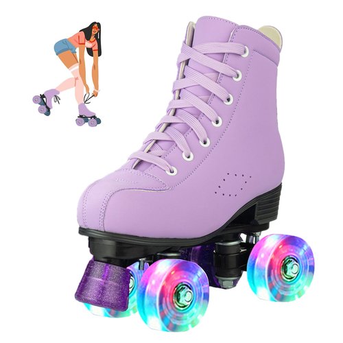 jessie Roller Skates for Women, Microfiber Leather and Flash Wheels Adult Roller Skates Outdoor Indoor for Beginner (Women's 7/ Men's 5.5)