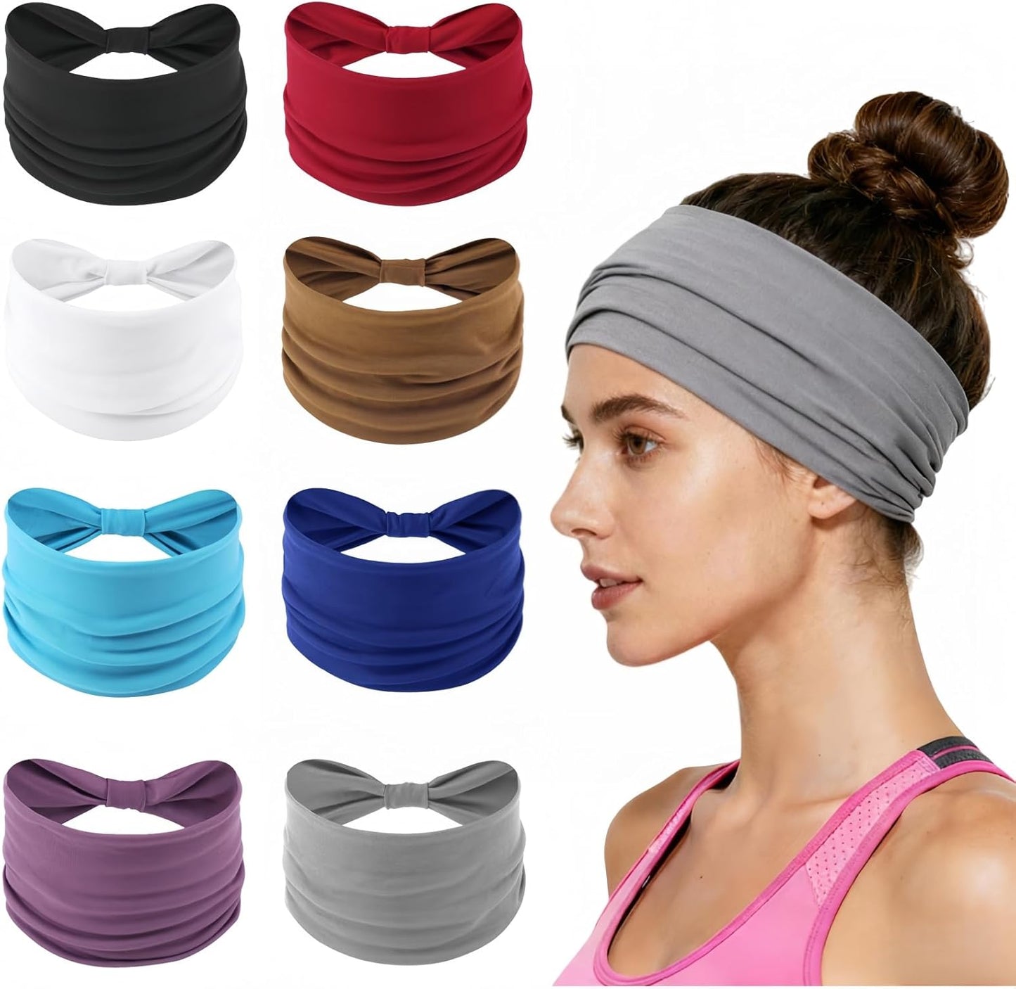 Skiennix Wide Elastic Headbands - Soft Knotted Design for Makeup & Sports | 8-Pack Non-Slip Hair Bands