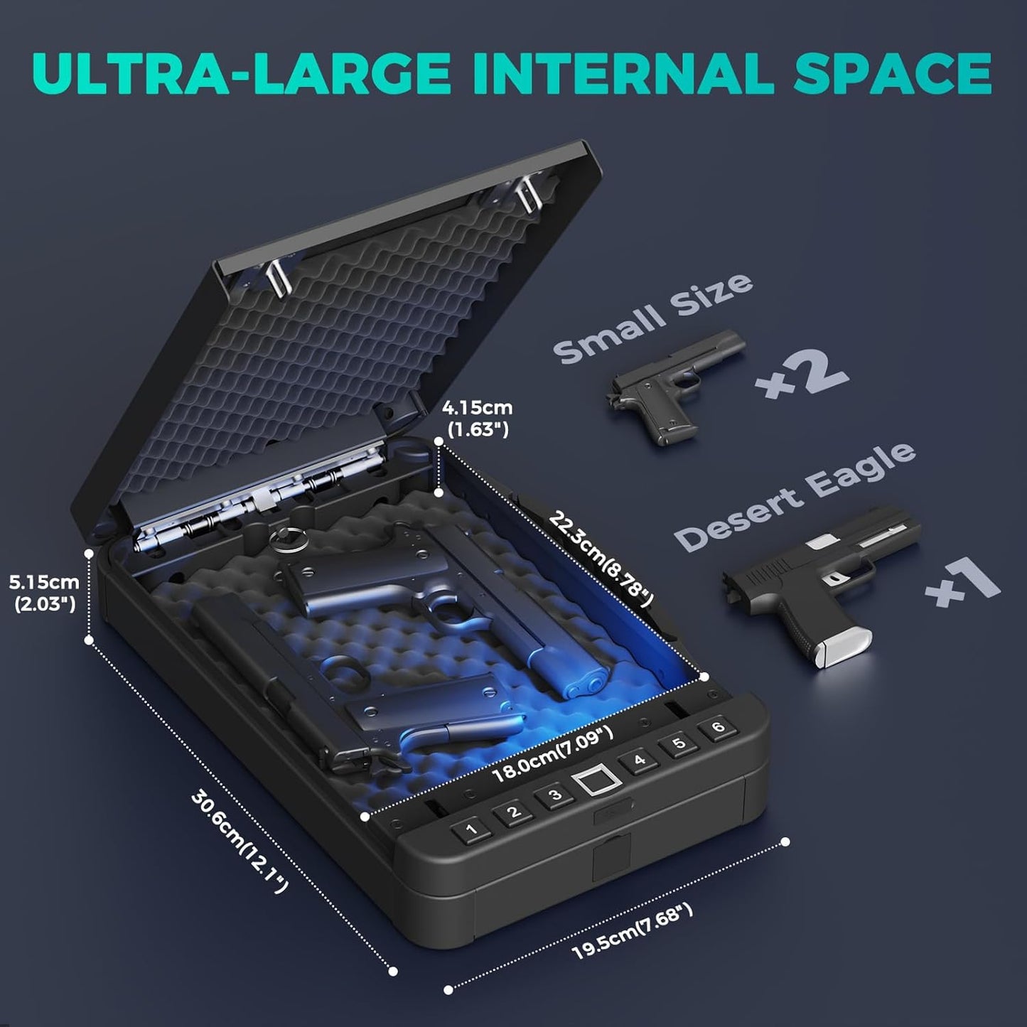 Skiennix Biometric Gun Safe - Quick Access Handgun Storage with Fingerprint Lock | Ideal for Home, Car, or Travel