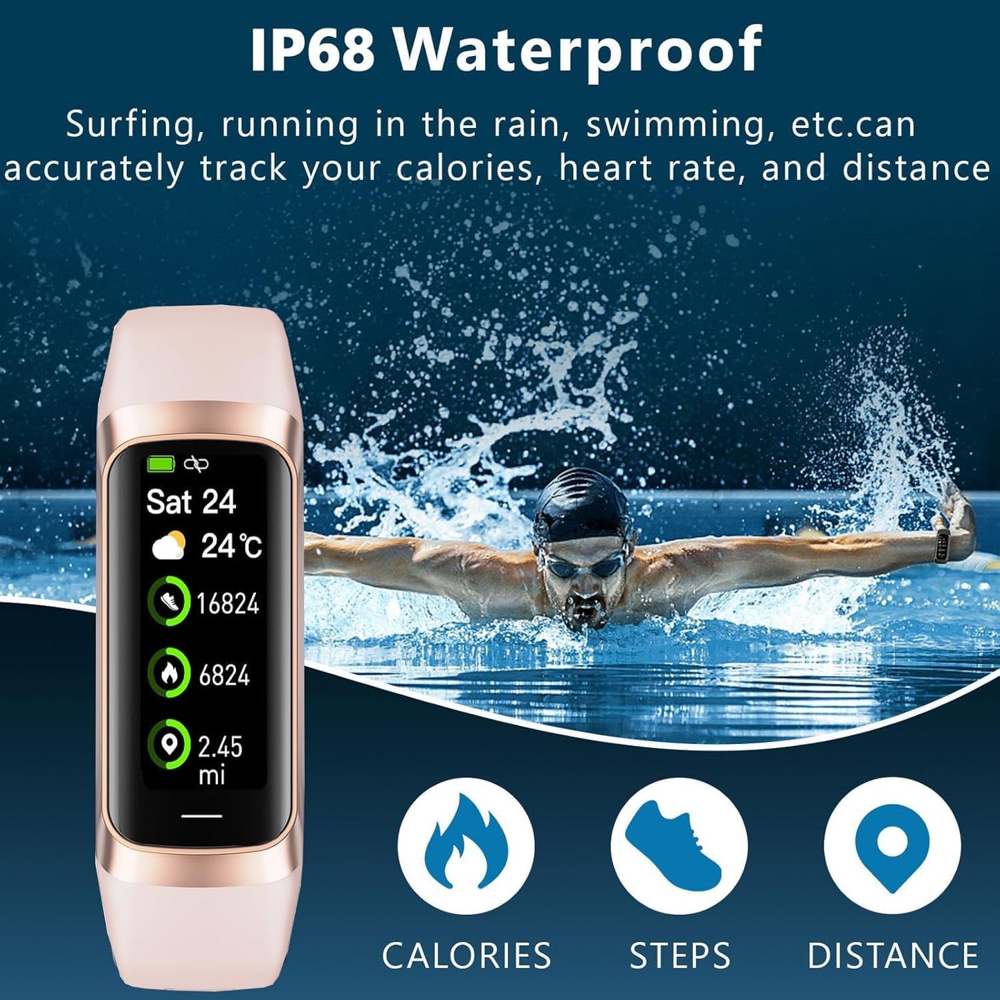 Skiennix Fitness Tracker - Heart Rate, Blood Oxygen & Sleep Monitor | 20+ Sports Modes, Pink