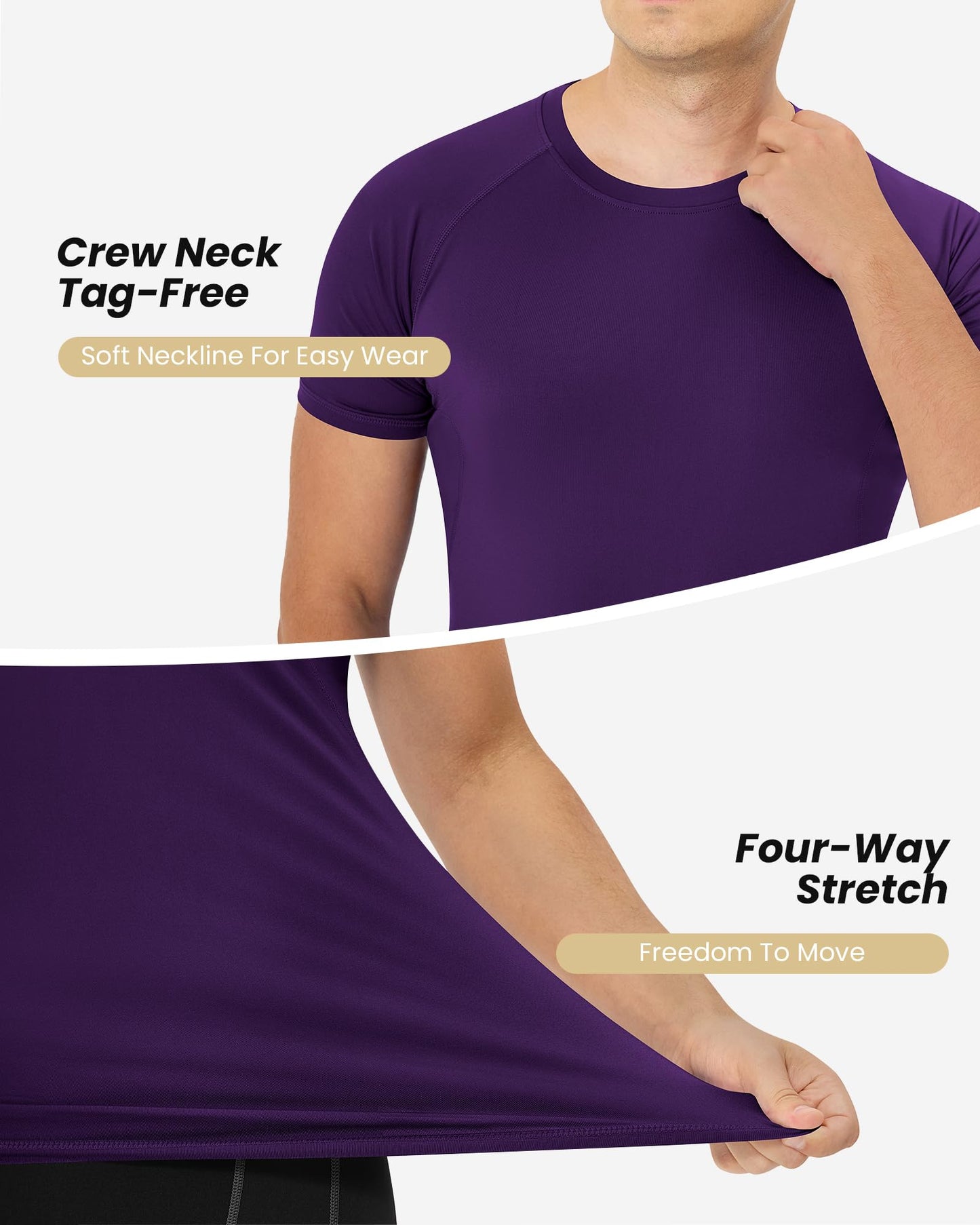 Nukuvara Men's Compression Shirt Short Sleeve Athletic Football Undershirts Quick Dry Base Layer T-Shirt Workout Gym Running Purple M