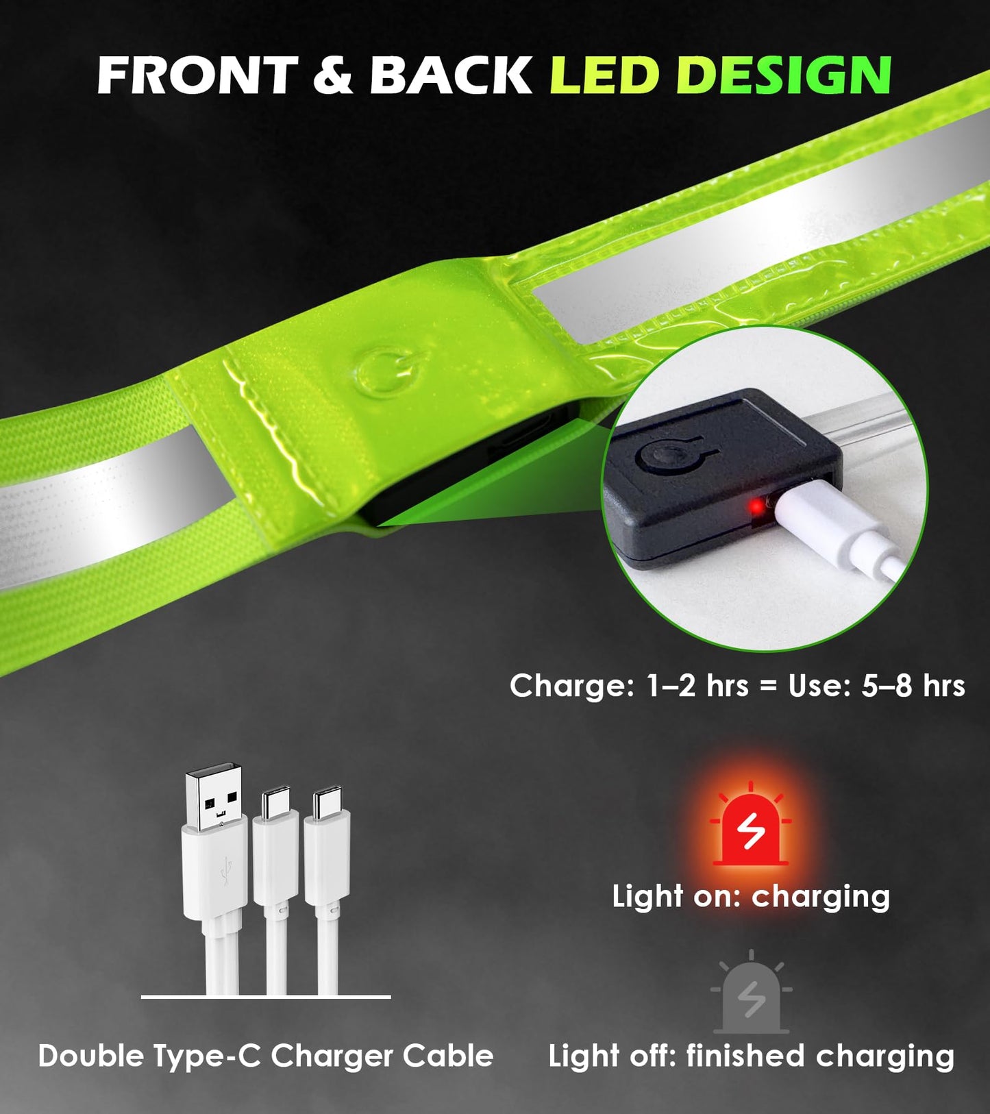 VIREOGEAR LED Safety Sash, USB Rechargeable Reflective Running Gear with 360° High Visibility, Adjustable Light Up Sash, 5 Colors & 11 Flash Modes for Running, Walking, Cycling & Dog Walking