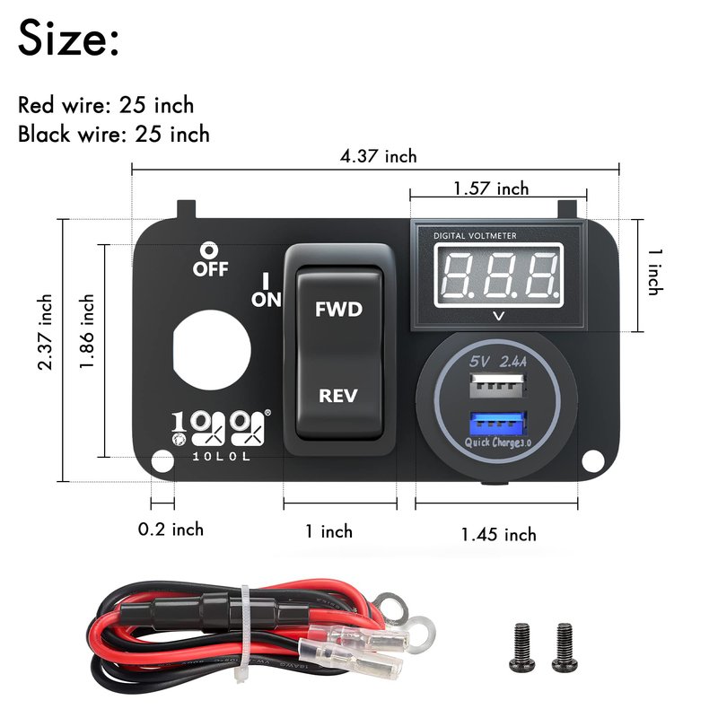 10L0L Golf Cart Integrated Panel Fit for EZGO TXT PDS Golf Models,3in1 Multifunctional Console,12V 3.0 Fast Charge Dual USB Charger Socket & LED Digital Voltmeter & Forward Reverse Switch Button