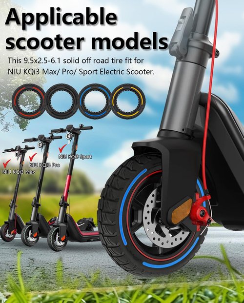 GLDYTIMES 9.5x2.50 Inch KQi3 pro Tire, 9.5x2.5-6.1 Solid Tire Fit for NIU KQi3 Pro/Max/Sport Electric Scooter, 9.5" Front Rear Tyre, Puncture-Free, Anti-Skid, Shockproof (Blue 1Pc)