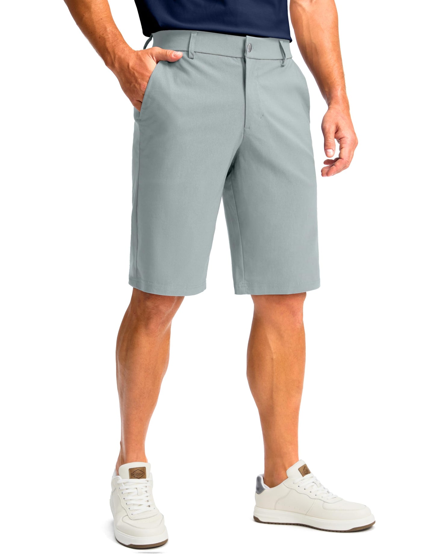 G Gradual Men's Golf Shorts with 4 Pockets 11" Inseam Stretch Quick Dry Casual Work Dress Shorts for Men(Light Grey,34)