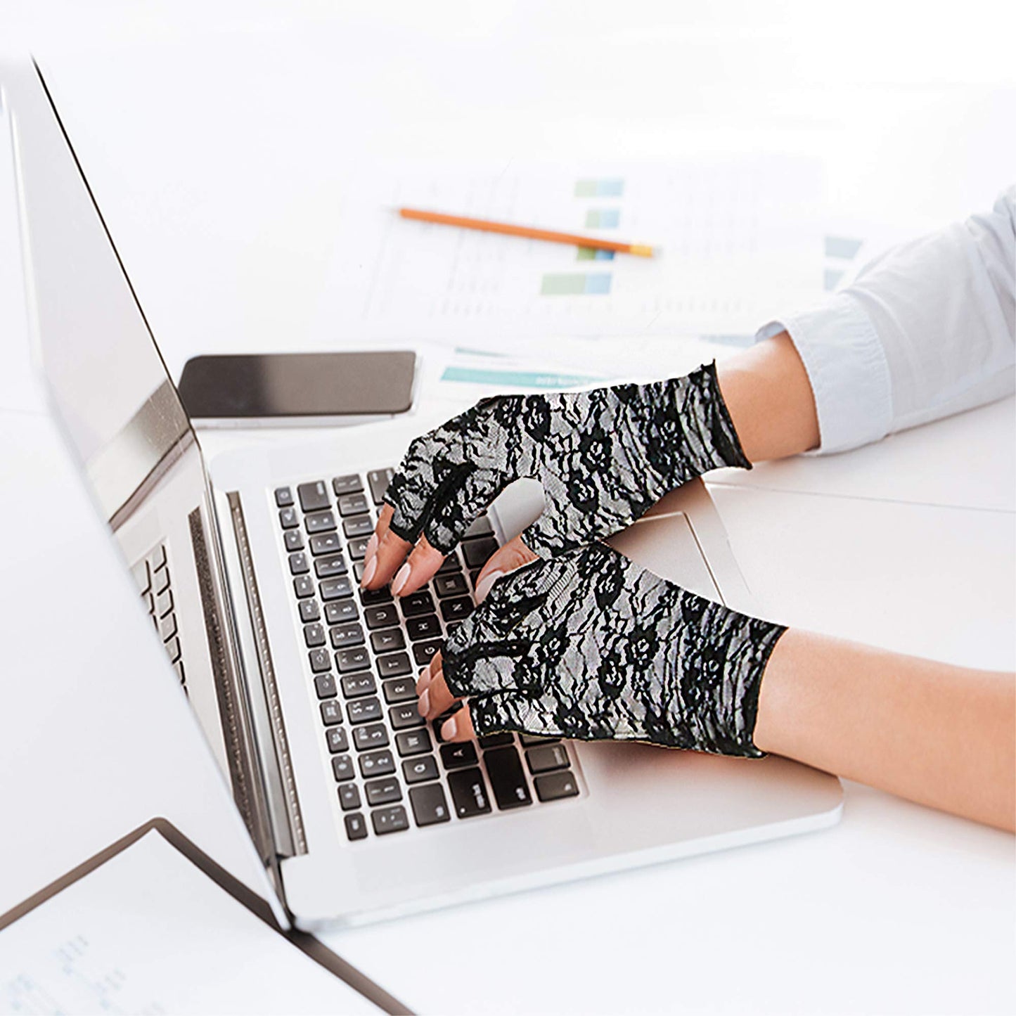 Classy Pal Compression Gloves for Arthritis for Women & Men, Typing Gloves for Neuropathy Hand Pain Relief from Rheumatoid, Raynauds, Carpal Tunnel & Lymphedema, Fingerless, Comfy, Cotton (Lace, S)