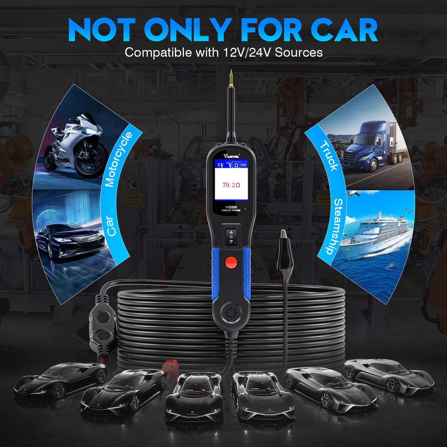 VDIAGTOOL V200 Automotive Circuit Tester, Electrical Power Circuit Probe Tester Kit, 12V 24V Short/Open Breaker Finder, Component AC DC Diode Resistance Relay Fuse Light Test, 20+20Ft