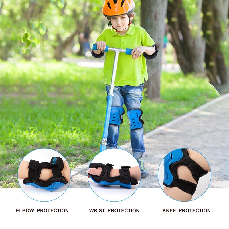 Inkidio Knee Pads for Kids Protective Gear Set with Knee Pads Elbow Pads and Wrist Guards Ideal for Girls Boys Skating Skateboard Scooter Bike (X-Small, Blue)
