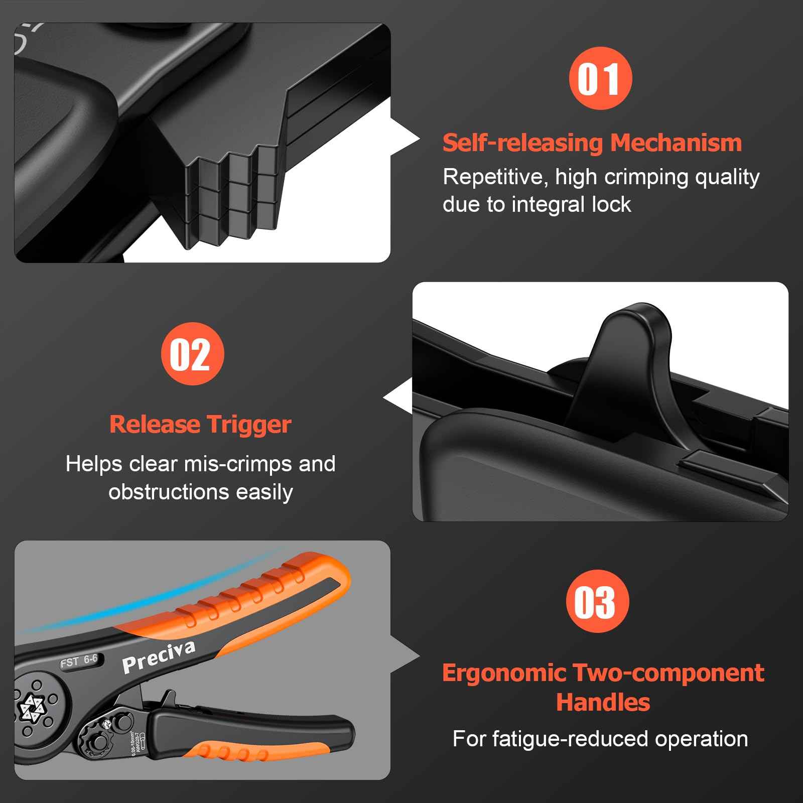 Preciva Hexagonal Ferrule Crimping Tool, AWG 28-7(0.08-10mm²) Crimper Plier Adjustable Ratcheting Wire Crimping Tool