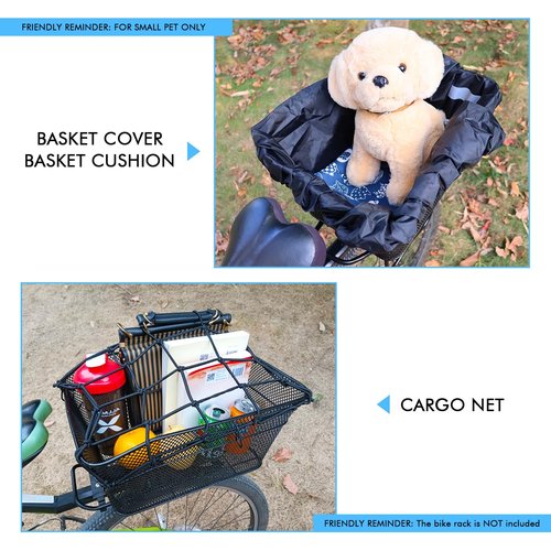 MATTISAM Bike Basket Rear, [Tool-Free Install], Bicycle Pet Basket for Back Cargo Rack, with Waterproof Cover, Cargo Net