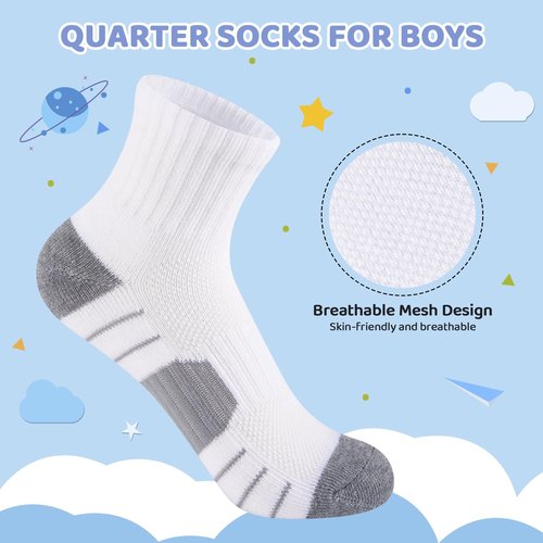 Comfoex 12 Pairs Boys Socks kids Cushioned Sport Short Quarter Athletic Sock For Little Big Kids 6-8 8-10 years