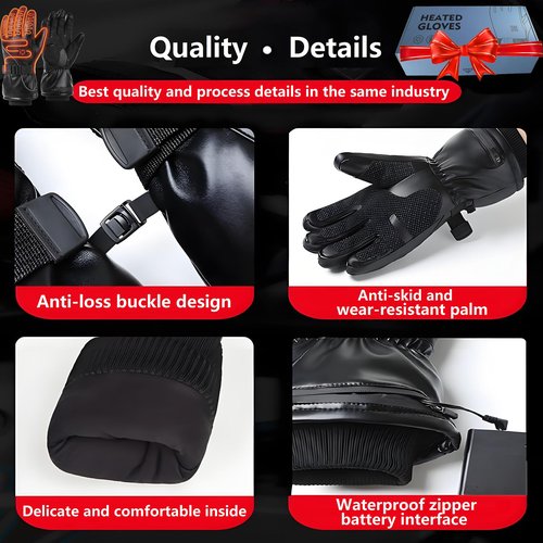 Heated Gloves, Heated Gloves for Men Women,Rechargeable Electric Gloves with 7.4V 5000mAh *2,Touch Screen Waterproof Non-Slip Heating Glove for Motorcycling Cycling Skiing Hunting Camping Outdoor Work