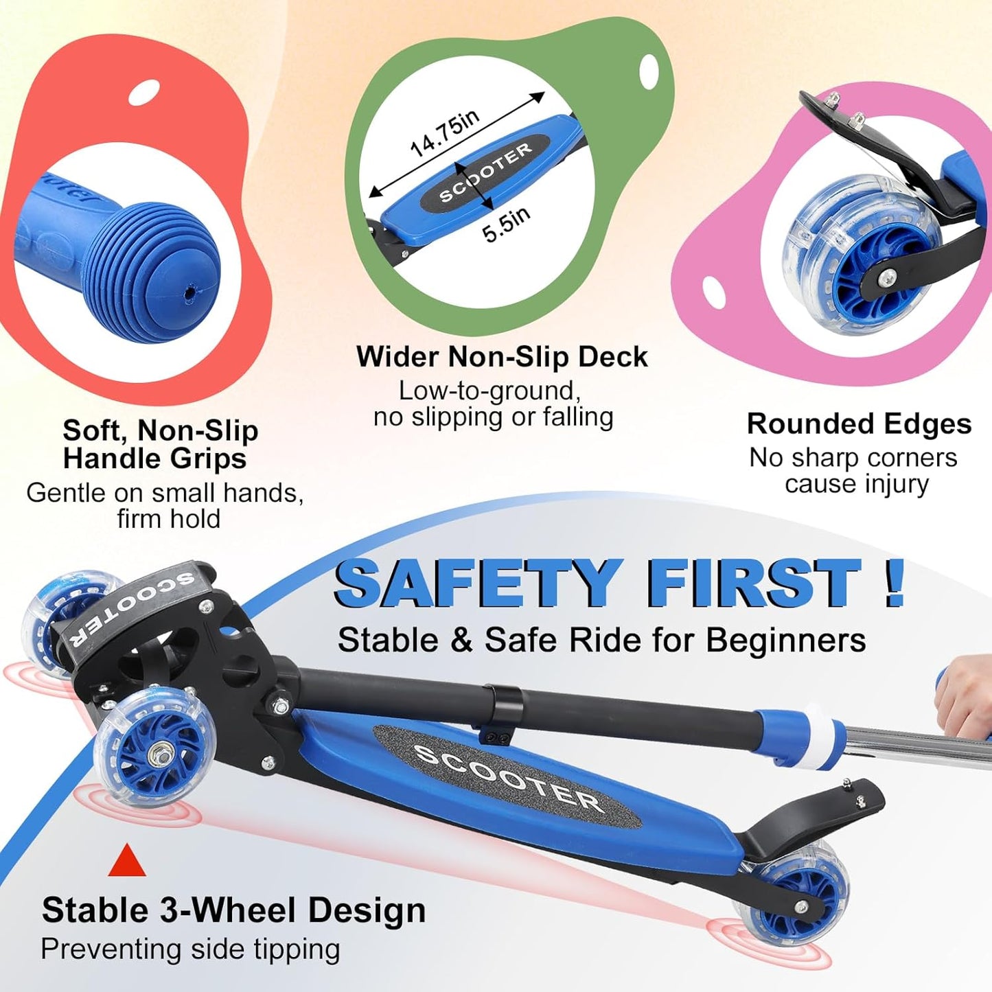 **Skiennix Kids Kick Scooter - Light-Up 3-Wheel Design with Adjustable Handlebars | Supports Up to 150 lbs**