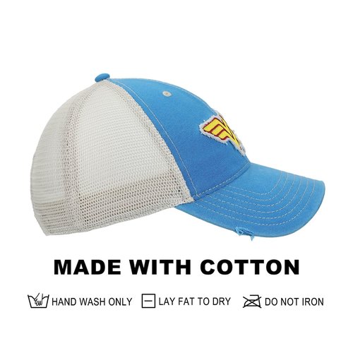 Bioworld Wonder Woman Logo Women's Blue Washed Distressed Cut Fabric Unstructured Baseball Cap