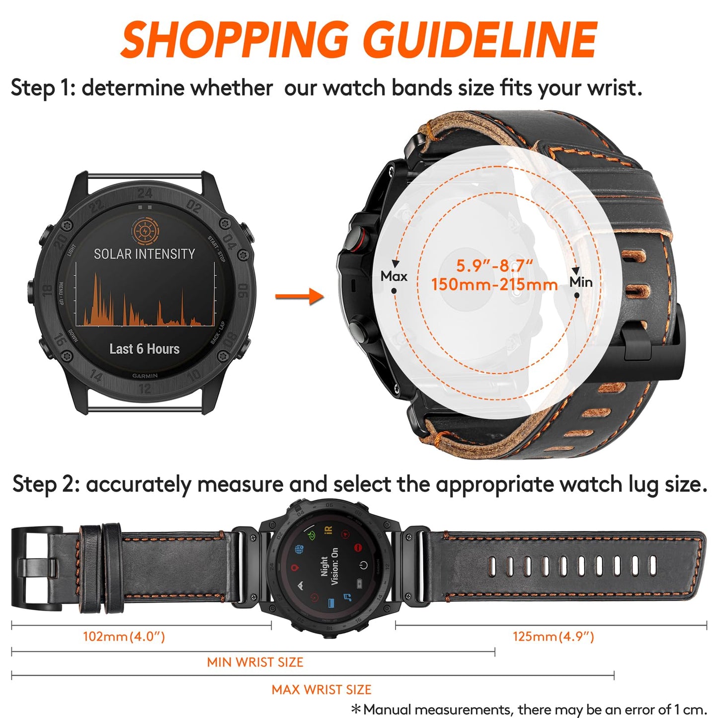 Leather Strap for Garmin Fenix 8 43mm/Fenix 7S/6S/5S, 20mm Replacement Band for Fenix 7S Pro/6S Pro/5S Plus/ 6S Solar/ Instinct 2S/ Instinct 2S Solar /Descent Mk1S / Descent Mk2S / D2 Delta S / Approach S70 - 42 MM